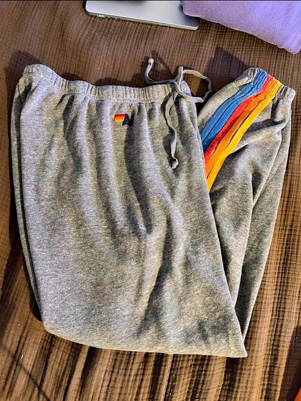 Aviator Nation 5 Stripe Sweatpants Gray Rainbow Stripe